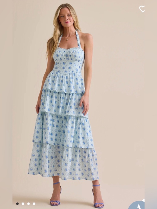 Altar'd State Dresses & Skirts - Altar'd State Light Blue Floral Halter Tiered Maxi Dress